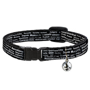 Cat Collar Breakaway - Verbiage Destination Cities Black White Breakaway Cat Collars Buckle-Down   
