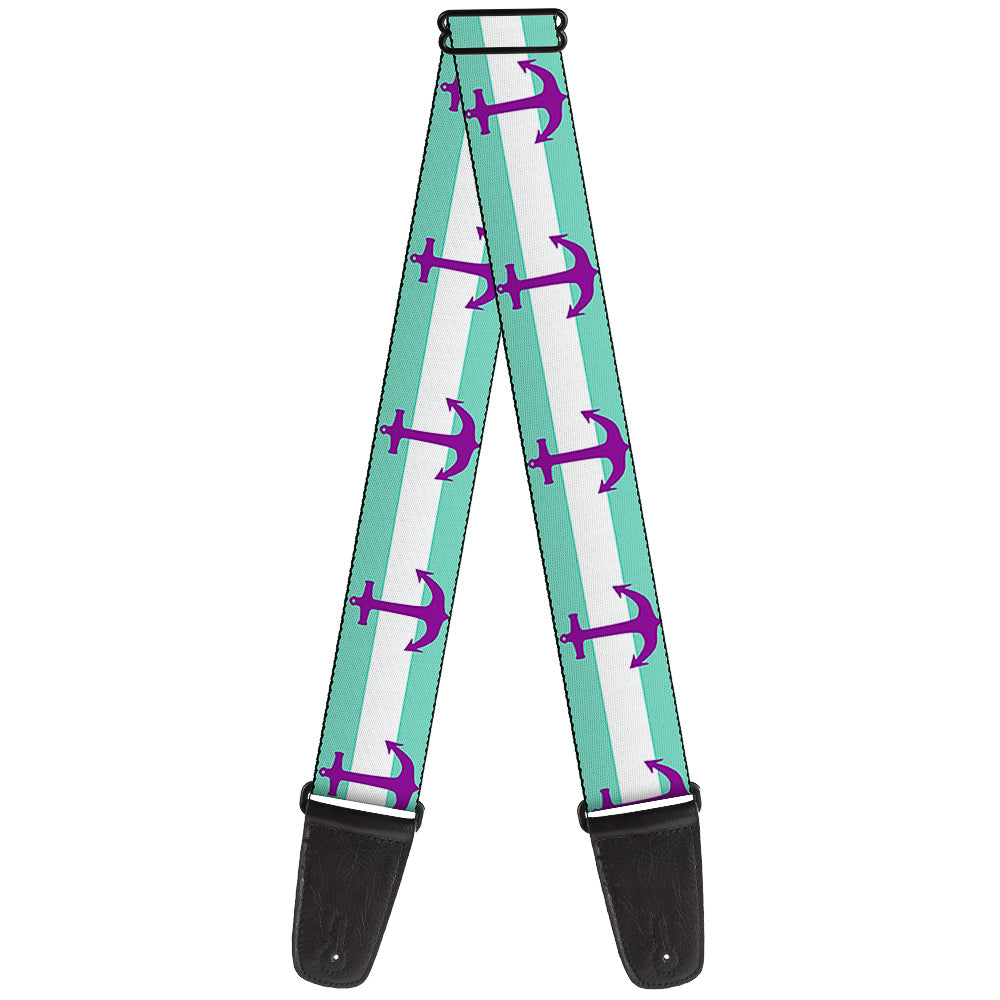 Guitar Strap - Anchor Stripe Teal White Purple Guitar Straps Buckle-Down   