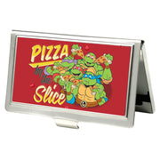 Business Card Holder - SMALL - Classic TMNT Turtles Pose16 PIZZA BY THE SLICE FCG Reds Yellows Business Card Holders Teenage Mutant Ninja Turtles