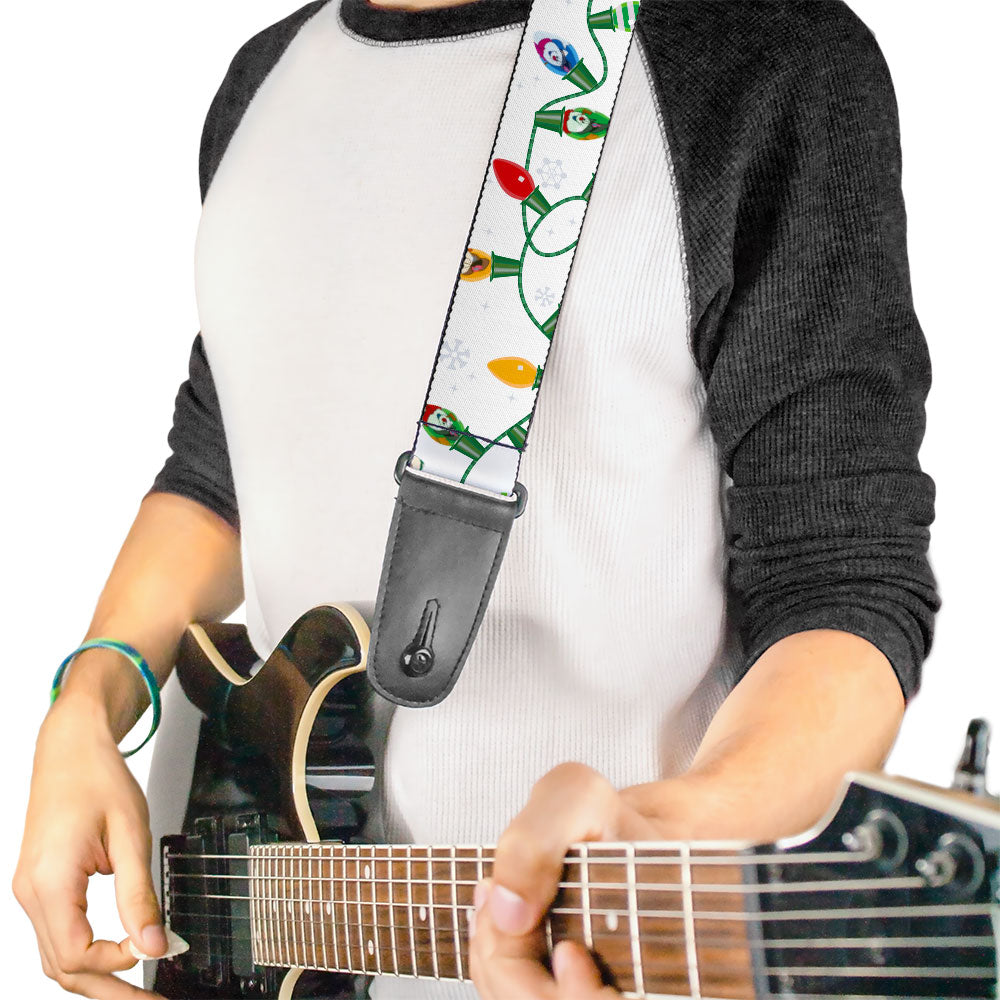 Guitar Strap - Frosty the Snowman Holiday Lights White Multi Color Guitar Straps Frosty the Snowman