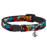 MARVEL COMICS Cat Collar Breakaway - 4-Superhero Action Poses Comic Scenes White Black Full Color Splatter Breakaway Cat Collars Marvel Comics   