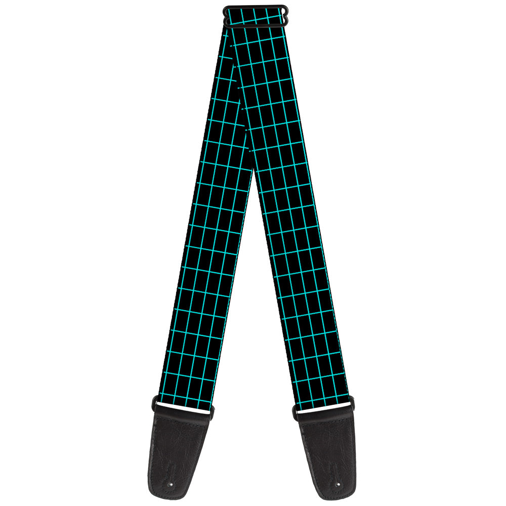 Guitar Strap - Wire Grid Black Blue Guitar Straps Buckle-Down   