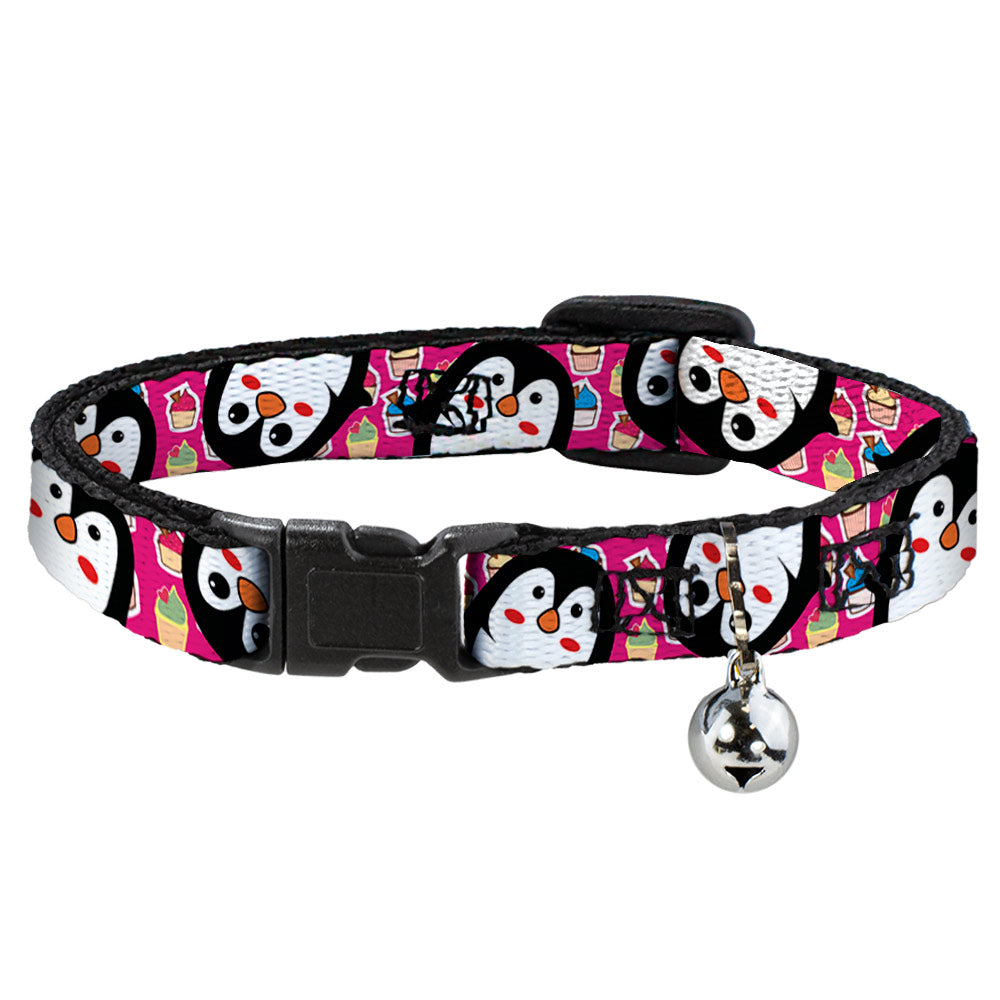Cat Collar Breakaway - Penguins w Cupcakes Fuchsia Multi Color Breakaway Cat Collars Buckle-Down   