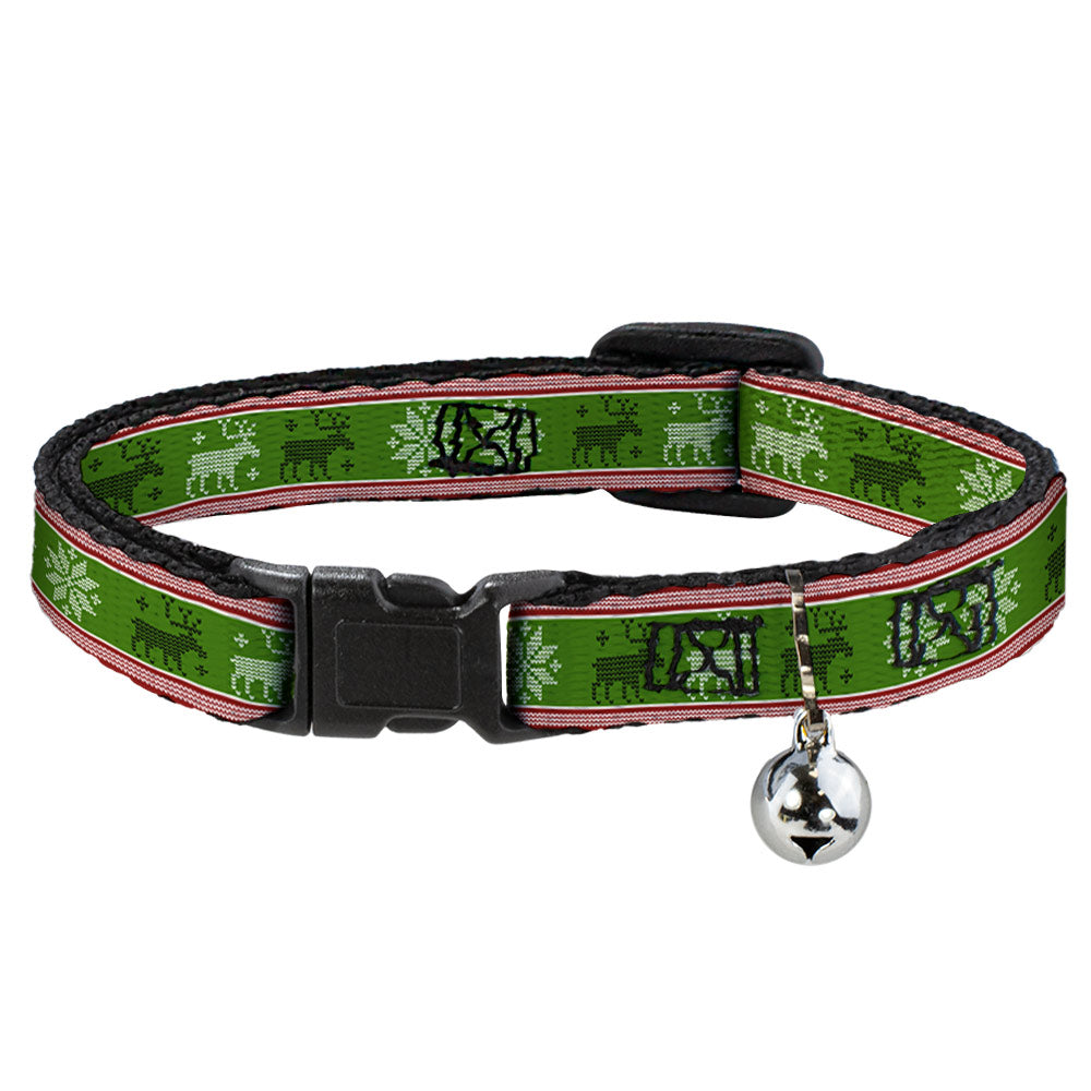 Cat Collar Breakaway - Christmas Stitch Moose Snowflakes Red Green Breakaway Cat Collars Buckle-Down   