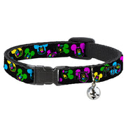 Cat Collar Breakaway - Mickey Mouse Expressions Scattered Black Multi Neon Breakaway Cat Collars Disney   
