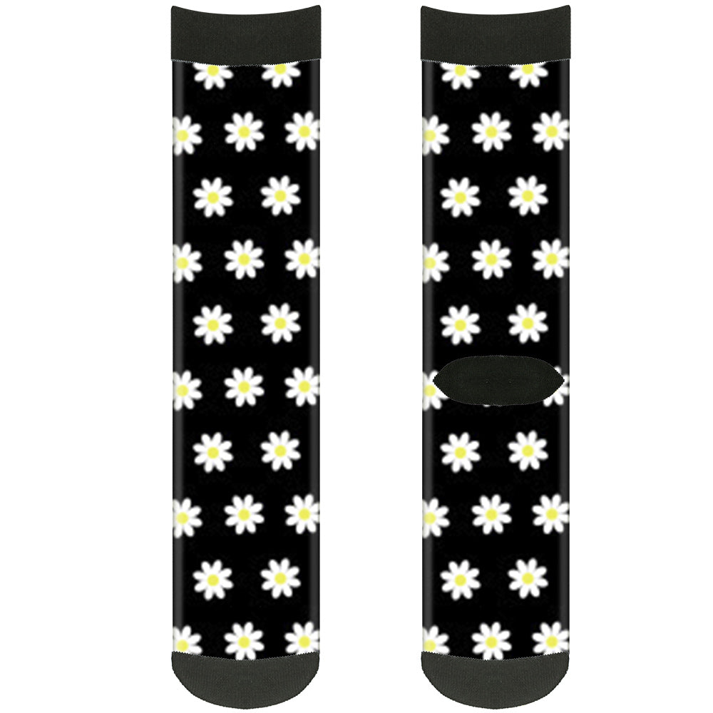 Sock Pair - Polyester - Daisies Scattered Black White Yellow - CREW Socks Buckle-Down   