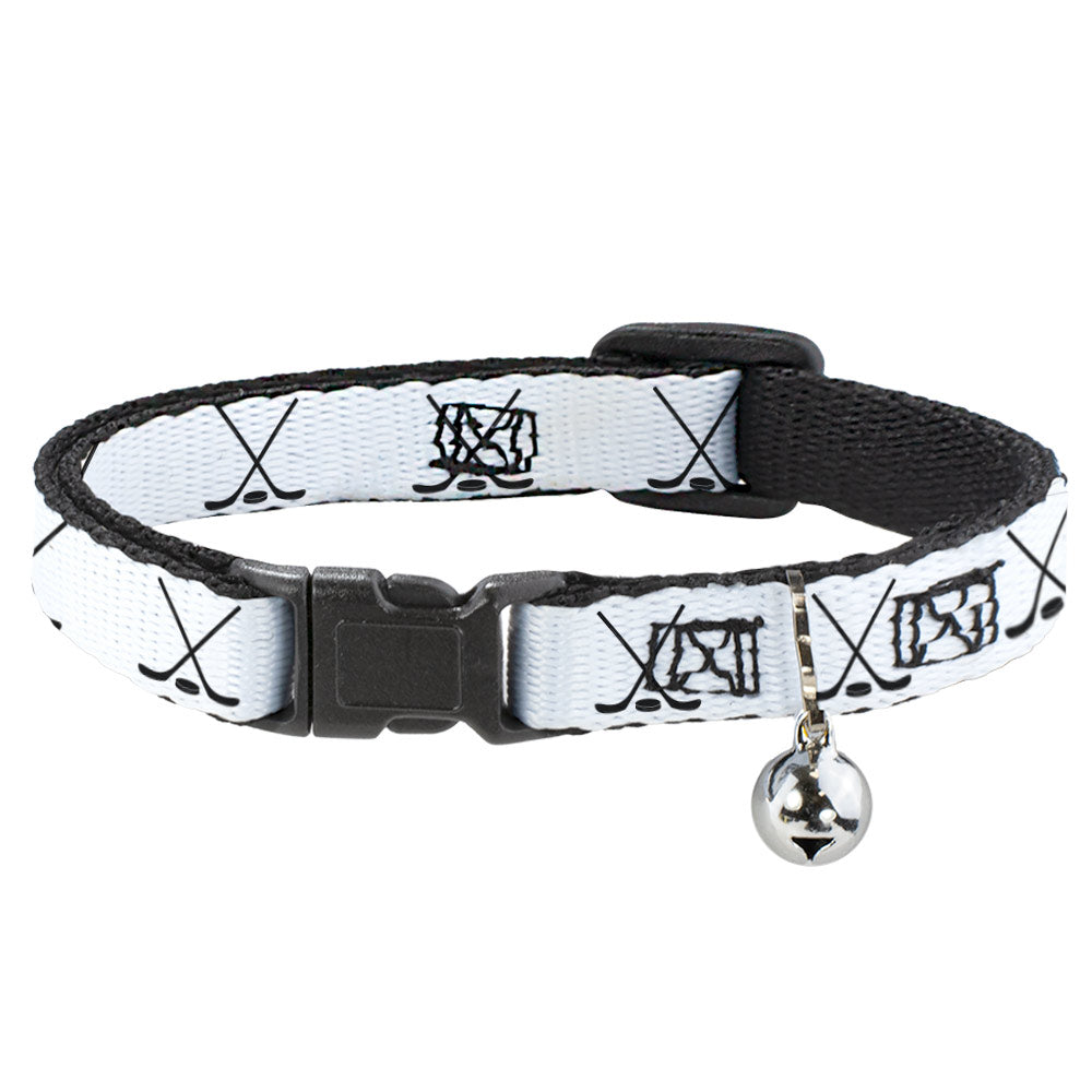 Cat Collar Breakaway with Bell - Hockey Sticks and Puck White Black Breakaway Cat Collars Buckle-Down   