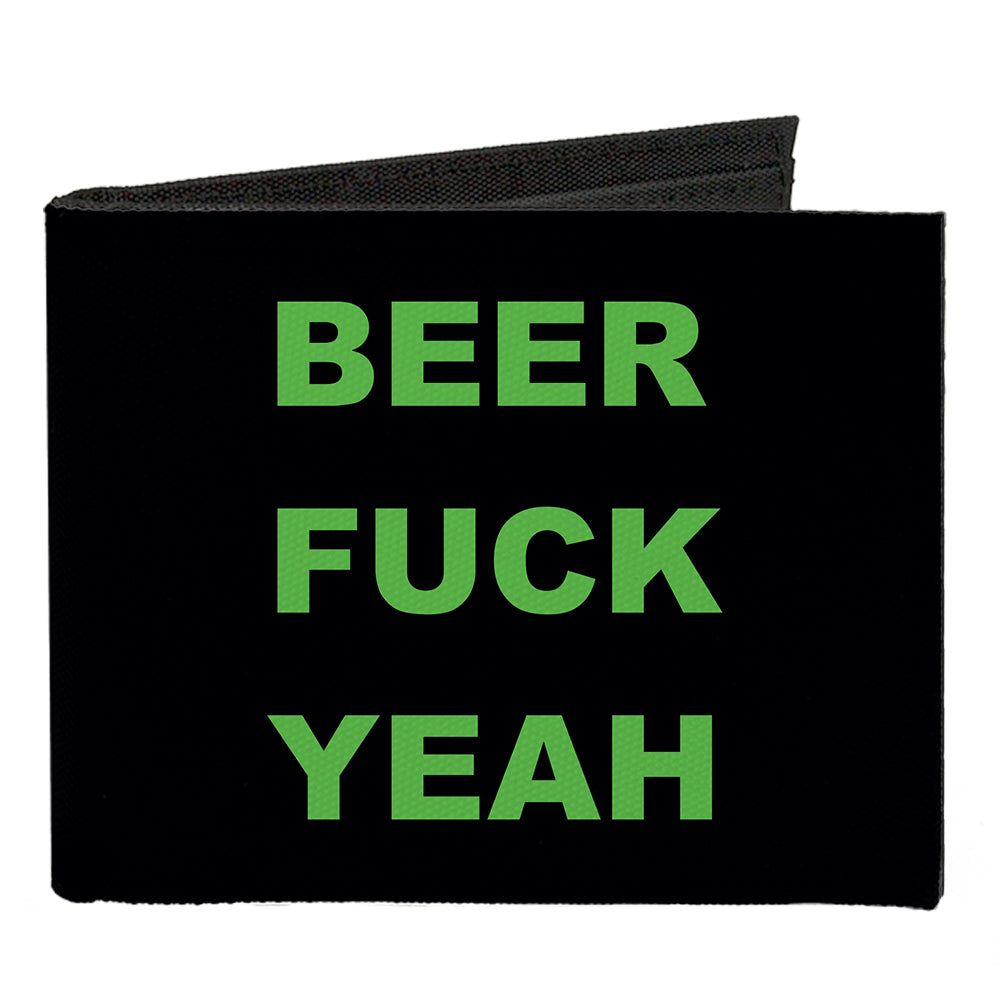 Canvas Bi-Fold Wallet - BEER FUCK YEAH Black Neon Green Canvas Bi-Fold Wallets Buckle-Down   