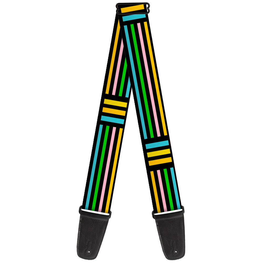 Guitar Strap - Stripe Blocks Black Multi Pastel Guitar Straps Buckle-Down   
