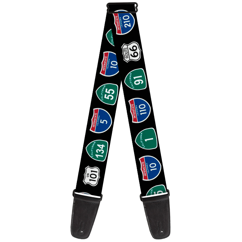 Guitar Strap - California Highway Signs Black Guitar Straps Buckle-Down   
