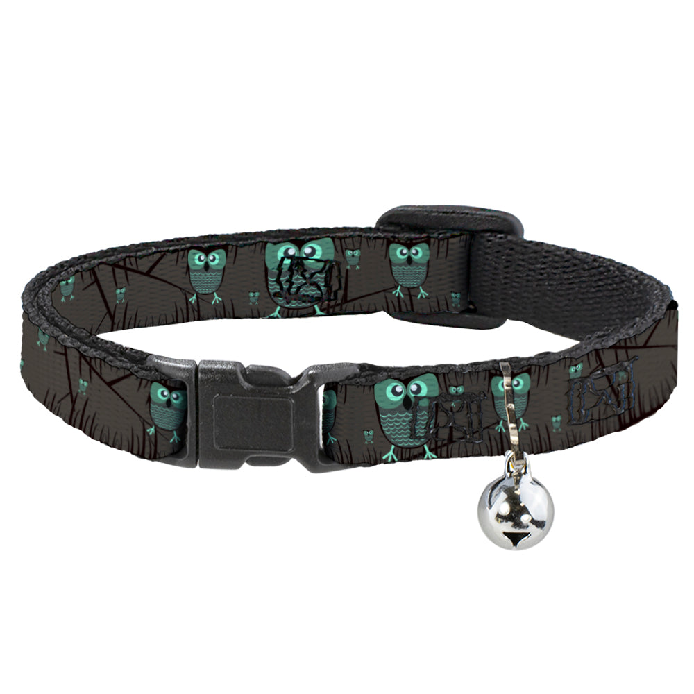 Cat Collar Breakaway - Owls in Trees Turquoise Breakaway Cat Collars Buckle-Down   