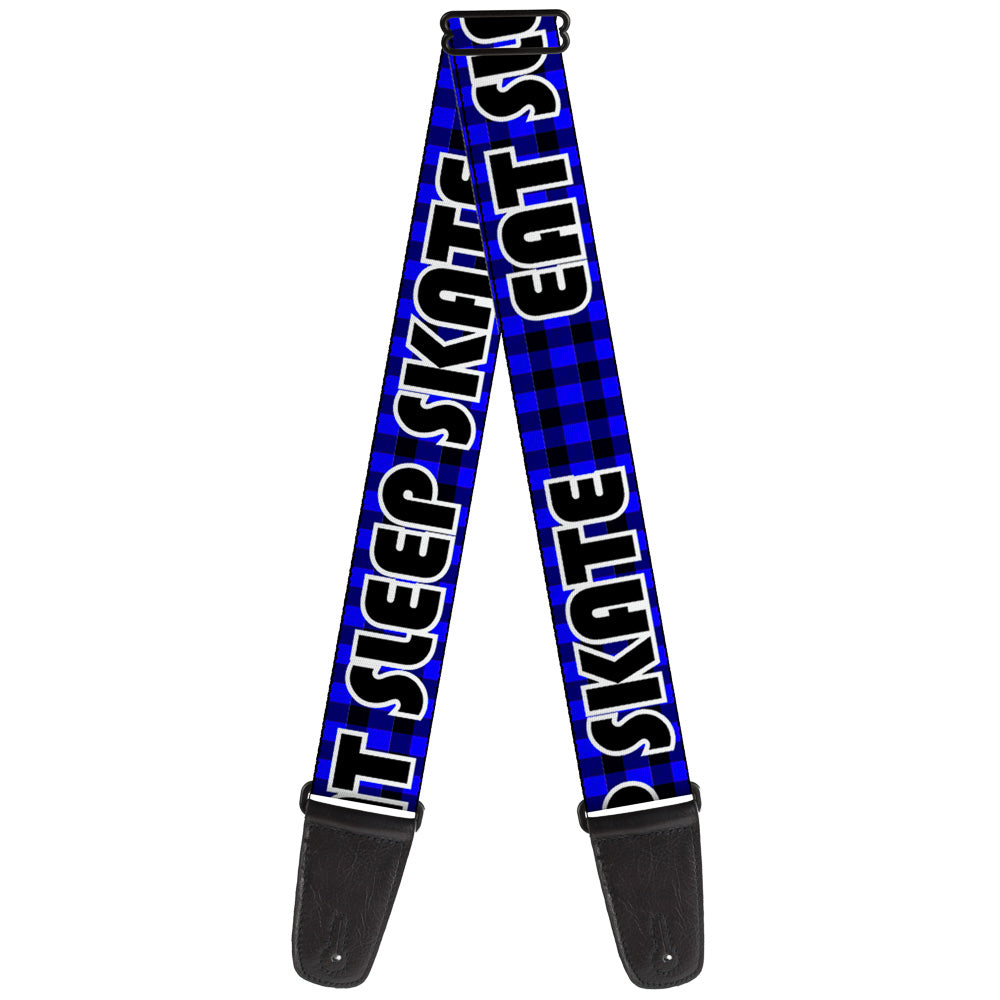 Guitar Strap - EAT SLEEP SKATE Buffalo Plaid Blue Guitar Straps Buckle-Down   