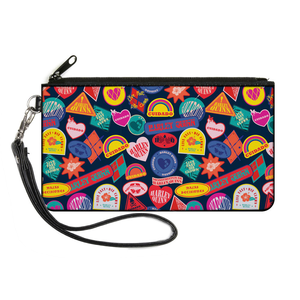 Canvas Zipper Wallet - SMALL - The Suicide Squad 2021 Harley Quinn Badges Stacked Black Multi Color Canvas Zipper Wallets DC Comics   