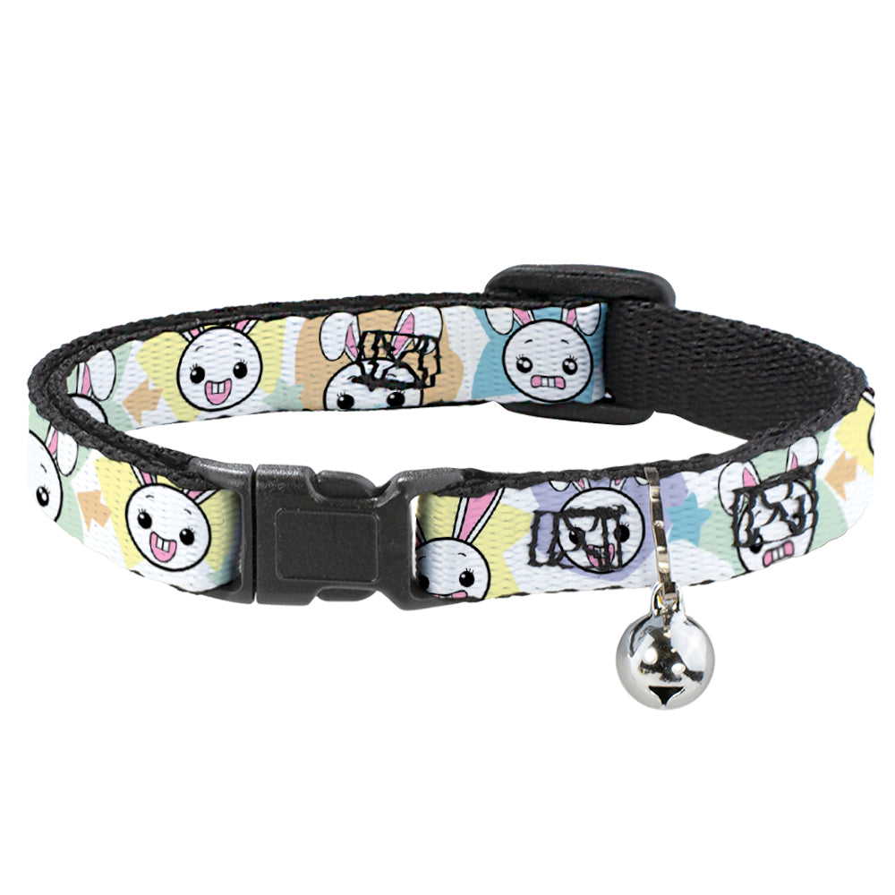 Cat Collar Breakaway - Happy Sad Bunnies & Stars White Pastel Breakaway Cat Collars Buckle-Down   