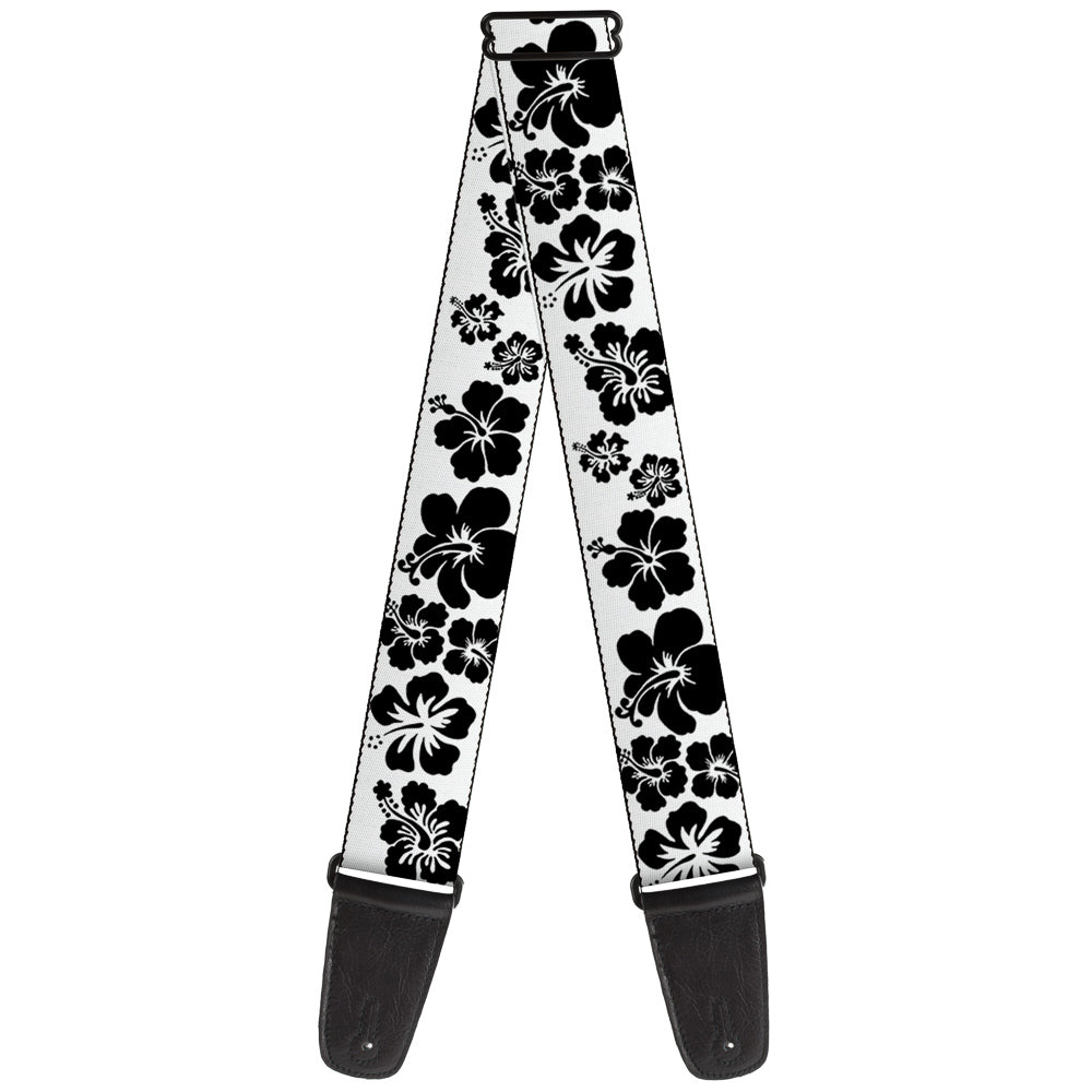 Guitar Strap - Hibiscus White Black Guitar Straps Buckle-Down   