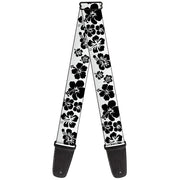Guitar Strap - Hibiscus White Black Guitar Straps Buckle-Down   