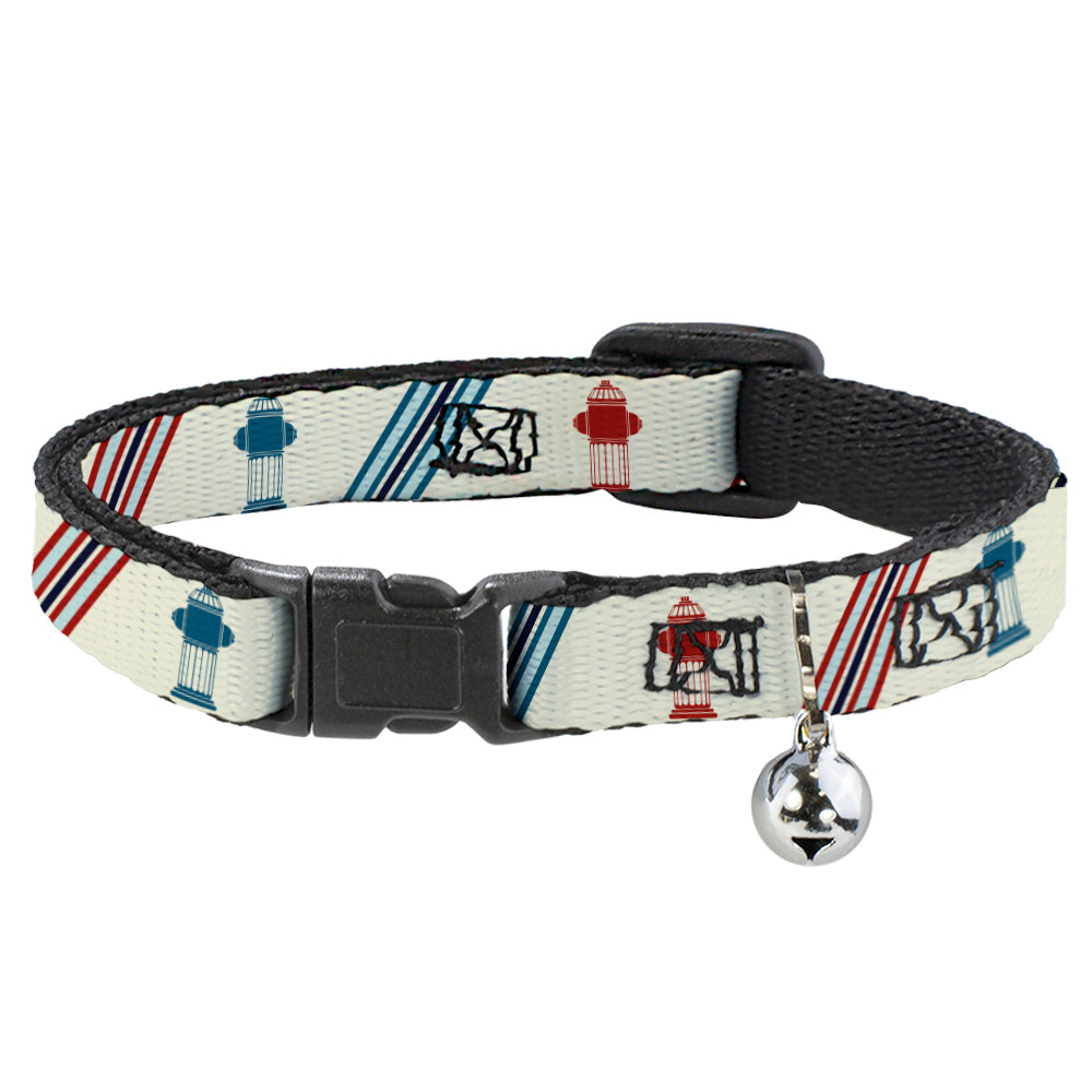 Cat Collar Breakaway - Fire Hydrants Stripes Tan Blues Reds Breakaway Cat Collars Buckle-Down   