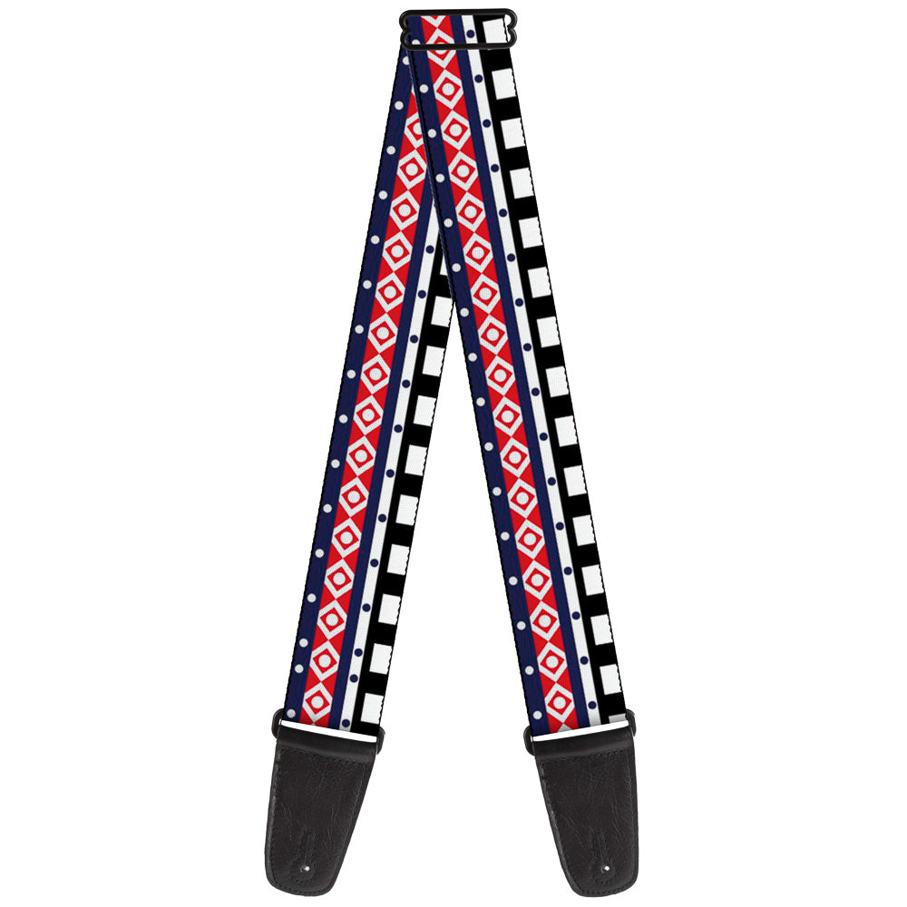 Guitar Strap - Aztec13 White Navy Red Black Guitar Straps Buckle-Down   