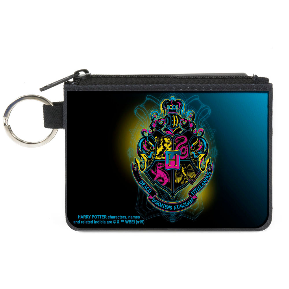 Canvas Zipper Wallet - MINI X-SMALL - Harry Potter Hogwarts Crest Black Yellow Aqua Fade Multi Neon Canvas Zipper Wallets Harry Potter Default Title