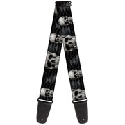 Guitar Strap - Geometric 3-D Skull Face Chevron Black Grays White Guitar Straps Buckle-Down   