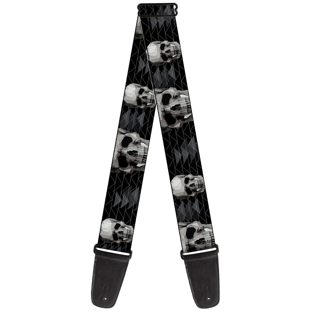 Guitar Strap - Geometric 3-D Skull Face Chevron Black Grays White Guitar Straps Buckle-Down   