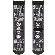 Sock Pair - Polyester - Magic Symbols BELIEVE IN MAGIC Grays White - CREW Socks Buckle-Down   