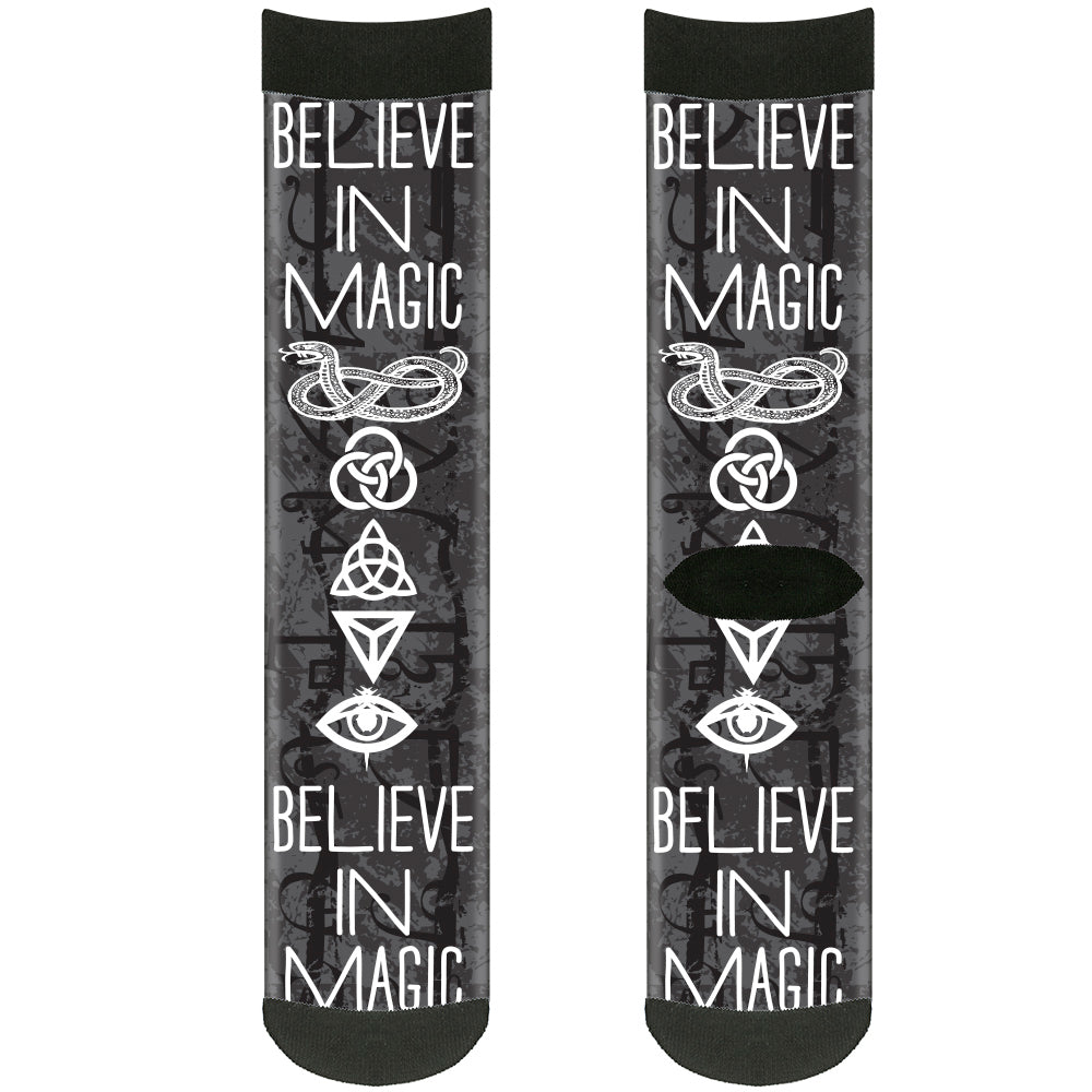 Sock Pair - Polyester - Magic Symbols BELIEVE IN MAGIC Grays White - CREW Socks Buckle-Down   