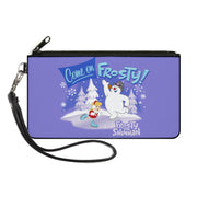 Canvas Zipper Wallet - SMALL - FROSTY THE SNOWMAN Skating with Karen COME ON FROSTY! Purple Blues Canvas Zipper Wallets Frosty the Snowman