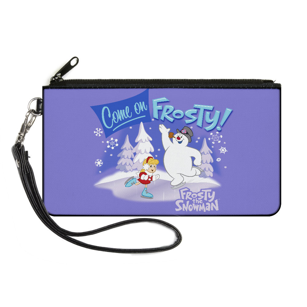 Canvas Zipper Wallet - SMALL - FROSTY THE SNOWMAN Skating with Karen COME ON FROSTY! Purple Blues Canvas Zipper Wallets Frosty the Snowman
