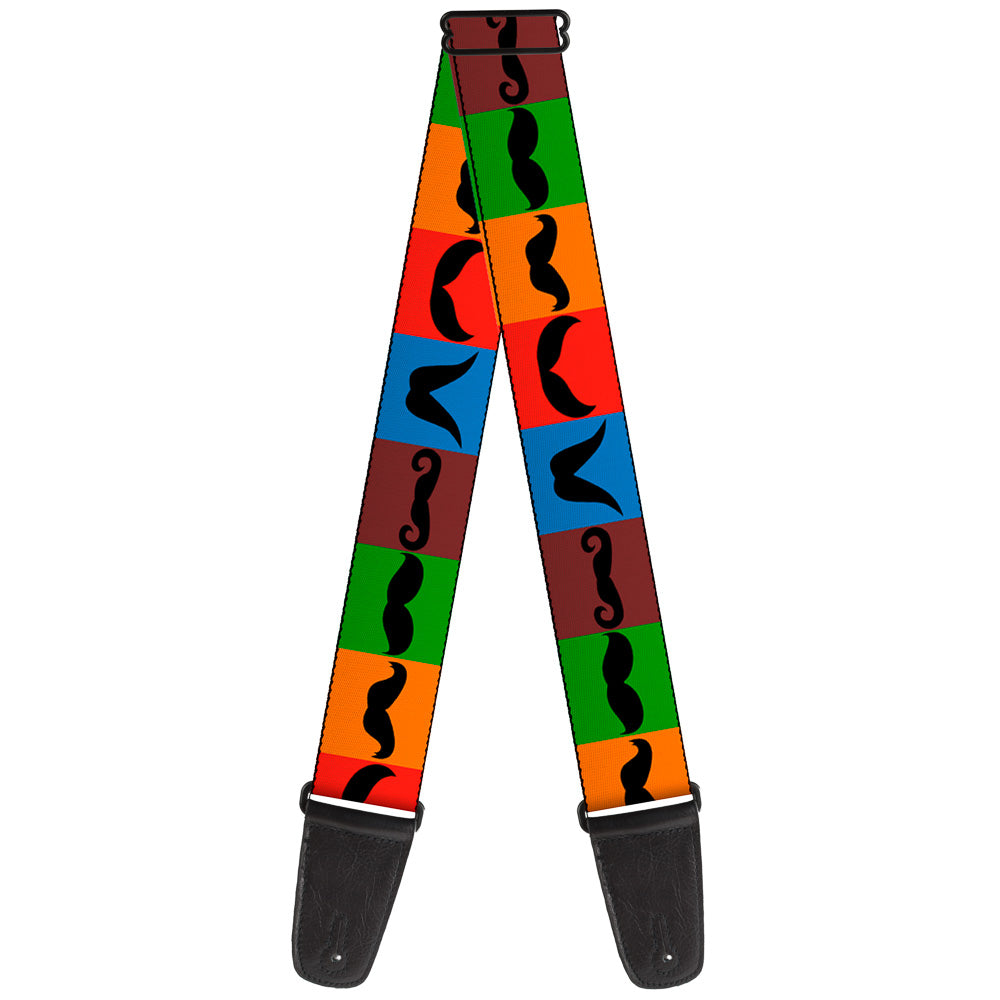 Guitar Strap - Mustaches Multi Color Blocks Black Guitar Straps Buckle-Down   