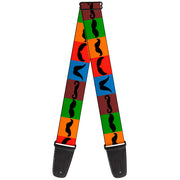 Guitar Strap - Mustaches Multi Color Blocks Black Guitar Straps Buckle-Down   