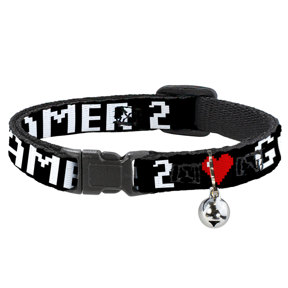Cat Collar Breakaway - GAMER 2 Heart 8-Bit Black White Red Breakaway Cat Collars Buckle-Down   