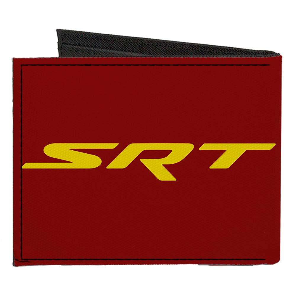 Canvas Bi-Fold Wallet - Dodge Hellcat Logo + SRT Burgundy Yellow Canvas Bi-Fold Wallets Dodge   