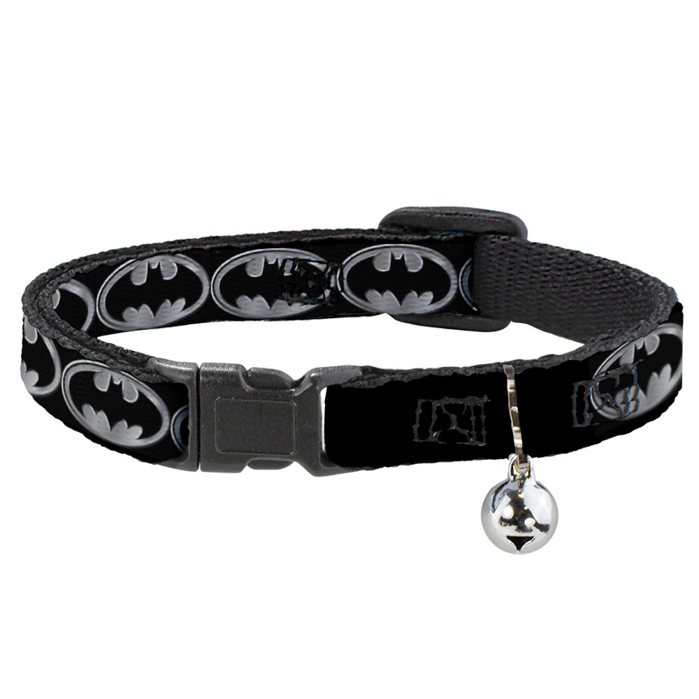 Cat Collar Breakaway - Batman Shield Black Silver Breakaway Cat Collars DC Comics   