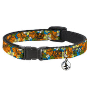 Cat Collar Breakaway - Hibiscus Collage Blue Orange Yellow Breakaway Cat Collars Buckle-Down   