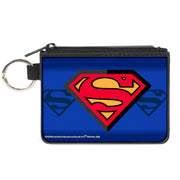 Canvas Zipper Wallet - MINI X-SMALL - Superman Shield Centered Shield Stripe Blues Canvas Zipper Wallets DC Comics   