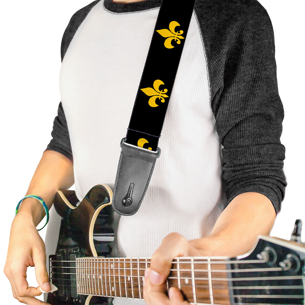 Guitar Strap - Fleur-de-Lis Black Yellow Guitar Straps Buckle-Down   