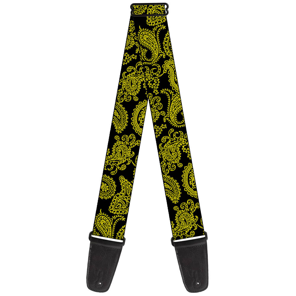 Guitar Strap - Paisley Black Neon Yellow Guitar Straps Buckle-Down   