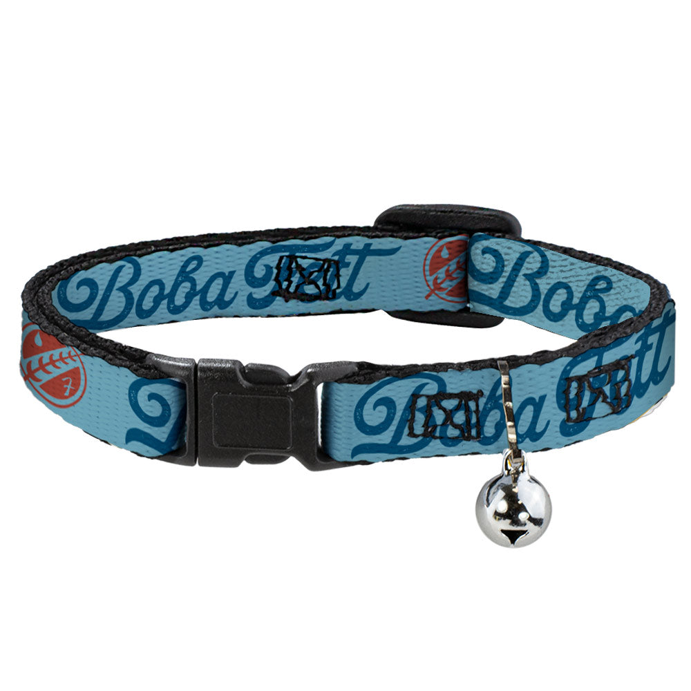 Cat Collar Breakaway with Bell - Star Wars BOBA FETT Script and Logo Blues Red - NARROW Fits 8.5-12" Breakaway Cat Collars Star Wars   