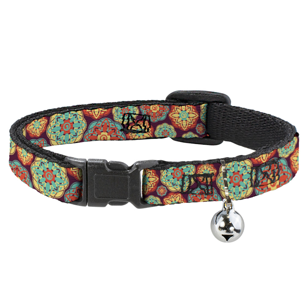 Cat Collar Breakaway - Boho Mandala Burgundy Yellow Turquoise Orange Breakaway Cat Collars Buckle-Down   