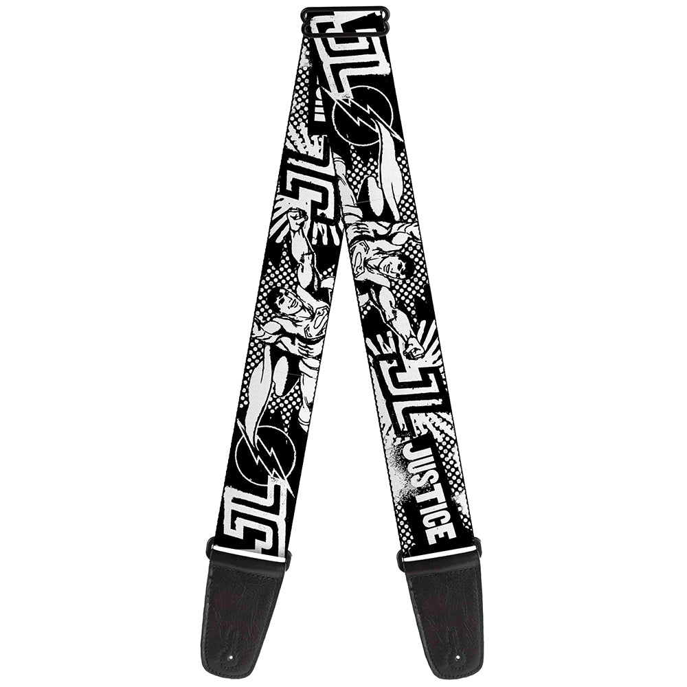 Guitar Strap - JUSTICE LEAGUE Superheroes Retro Pop White Black Guitar Straps DC Comics   