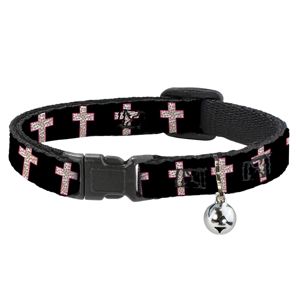 Cat Collar Breakaway - Cross Repeat Black Leopard Brown Pink Outline Breakaway Cat Collars Buckle-Down   