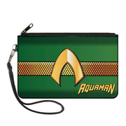 Canvas Zipper Wallet - SMALL - AQUAMAN Classic Icon Scales Stripe Green Golds Canvas Zipper Wallets DC Comics   