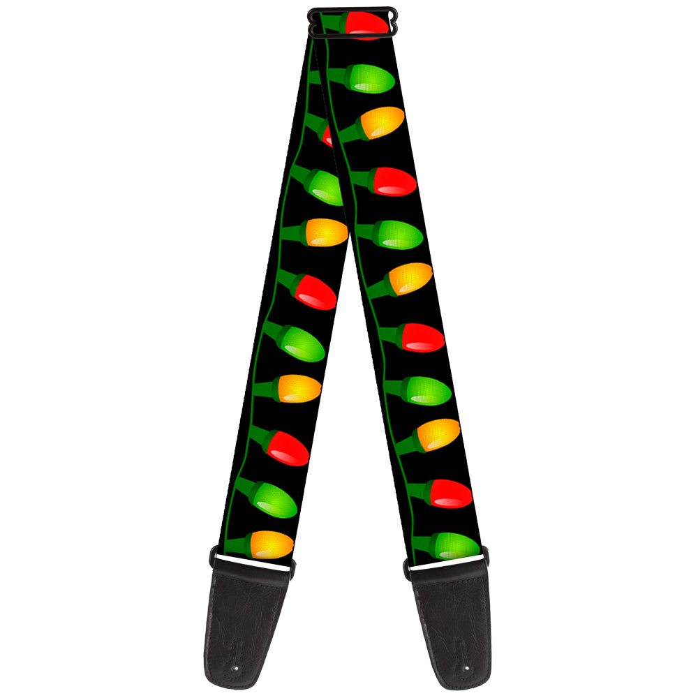 Guitar Strap - Christmas Lights Black Multi Color Guitar Straps Buckle-Down   