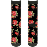 Sock Pair - Polyester - Red Roses Scattered Black - CREW Socks Buckle-Down   