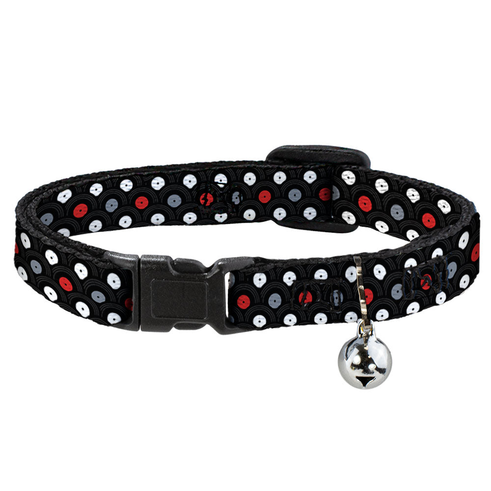 Cat Collar Breakaway - Vinyl Records Stacked Black Gray Red White Breakaway Cat Collars Buckle-Down   