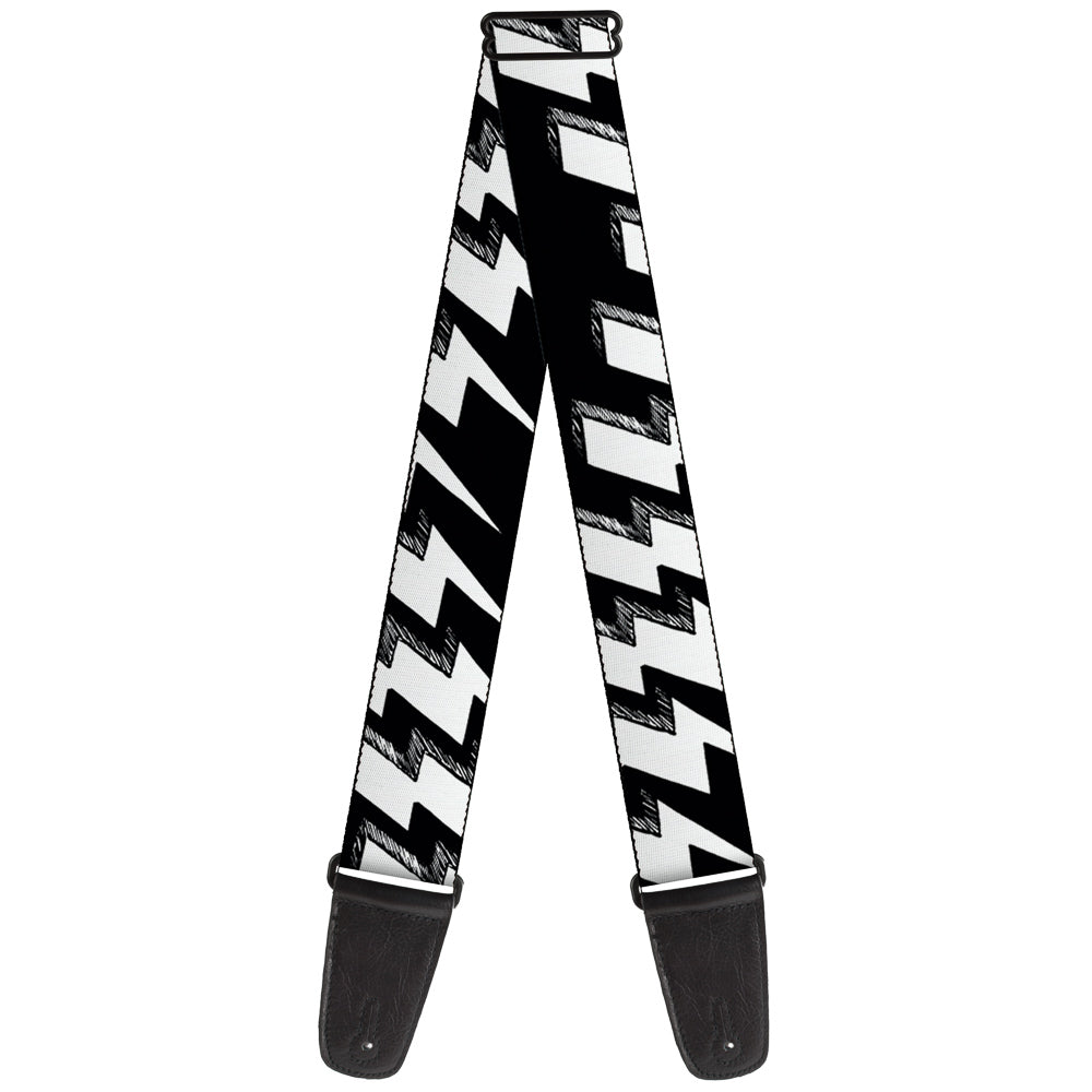 Guitar Strap - Lightning Bolts Sketch Black White Guitar Straps Buckle-Down   