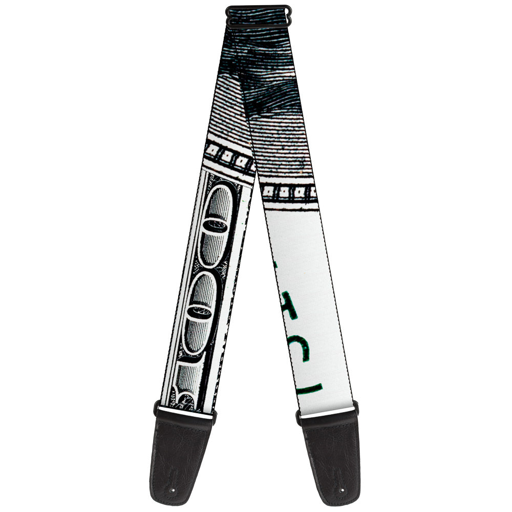 Guitar Strap - 100 Dollar Bill CLOSE-UP White Black Guitar Straps Buckle-Down   