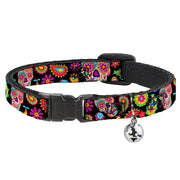 Cat Collar Breakaway with Bell - Bobo Sugar Skull Paisley Black Multi Color Breakaway Cat Collars Thaneeya McArdle   