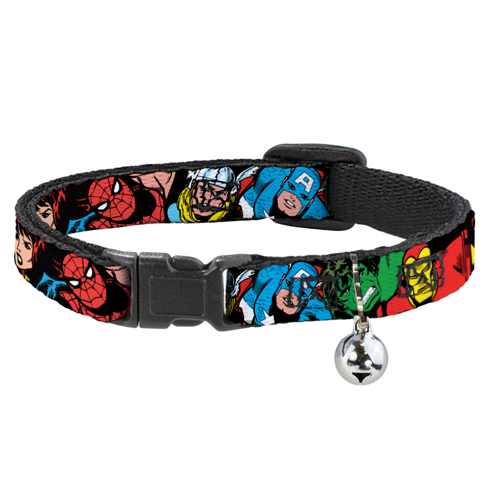 MARVEL COMICS Cat Collar Breakaway - 5-Marvel Characters Black Breakaway Cat Collars Marvel Comics   